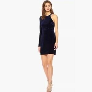 ASTR The Label Shoulder Velvet Body-Con Dress Navy‎ Blue Size M